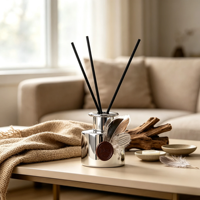 Diffuseur de parfum sans flamme en verre avec plume argentée, sans alcool, 120 ml, parfum longue durée, rafraîchisseur d'air pour la maison