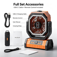 Ventilateur d'été à refroidissement par air, ventilateur de camping à vent puissant, ventilateur à télécommande