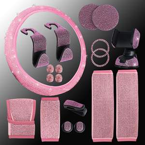 Kit de Accesorios para Interior de Auto <span class=keywords><strong>con</strong></span> Incrustaciones de Diamantes, Marco de Matrícula de Acero Inoxidable, Asa de Transporte, Funda para Volante <span class=keywords><strong>con</strong></span> Incrustaciones de Diamantes de Imitación - Product Image 6