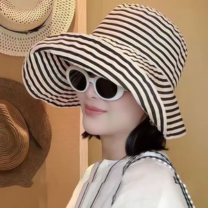 Striped Sun <b>Hat</b> For Women <b>Summer</b> Beach Bucket <b>Hat</b> UV Protection Foldable Fisherman <b>Hat</b> Breathable Adult Outdoor <b>Hat</b> - Product Image 1