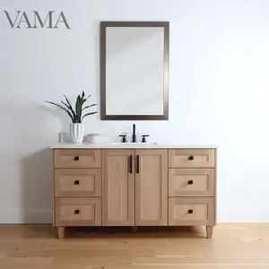 Vama — meubles de salle de bains en bois massif, mobilier avec évier simple, produit de haute qualité, Style européen, 60 pouces, A220660S