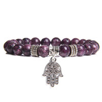 Pulsera de Piedras de Ágata Musgosa de 8mm Hecha a Mano para Mujer, Amuleto de Ojo Turco, Joyería de Yoga y Meditación, Pulsera de Piedras Curativas