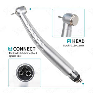 Turbina Dental de Alta Velocidad Foshan 117x13.7mm de Acero Inoxidable Plateado, Conexión de 4 Orificios Sin Fibra Óptica - Product Image 1