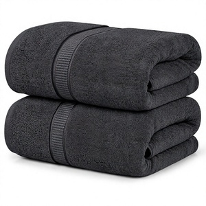 Ensemble de serviettes de bain en microfibre tissée en coton noir, couleur unie, rectangulaires, séchage rapide, lavables en machine, pour adultes, voyage - Product Image 1