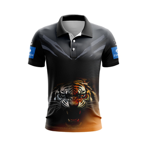 เสื้อโปโลสีฟ้าอ่อนสำหรับผู้ชายพร้อมแขนเสื้อลายทางสีแดงและสีดำสำหรับแฟนรักบี้ NRL ชุดกีฬาระบายอากาศได้ดีสำหรับฤดูร้อน - Product Image 5