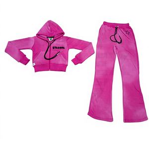 Conjunto de Sudadera con Capucha y Pantalones Jogger con Cierre, Lavado Ácido Personalizado, Transpirable, de Algodón French Terry, con Logotipo Bordado Desgastado, Estilo Corto - Product Image 1