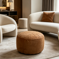 Pouf ottoman compressible en daim Newlanston moderne avec motif soleil couchant, repose-pieds rond rembourré pour salon et chambre à coucher