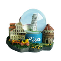 Boule d'eau d'aimant de réfrigérateur souvenir touristique en résine peinte à la main bon marché ITALIE Pise Colisée Venise Rome Landmark Snow Globe