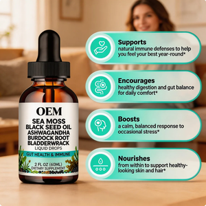 Suplemento Herbal en Gotas de Musgo Marino OEM con Aceite de Semilla Negra, Ashwagandha, Raíz de Bardana y Alga Marina Líquida para la Salud Intestinal y el Apoyo Inmunológico - Product Image 3