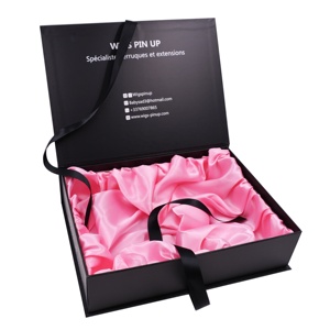 2024 new design and hot sale box for hair extension gift cardboard book shaped box packaging with satin silk insert