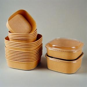 Vente en gros de gobelets en papier kraft rectangulaires de qualité alimentaire 500ml 650ml 1000ml récipient pour salade gobelet en papier rapide avec couvercle - Product Image 6