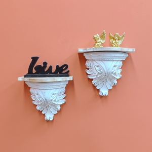 S/<span class=keywords><strong>2</strong></span> en détresse rustique sculpté à la main en bois massif MGO fleur Design montage mural rebord flottant support mural étagère pour la décoration intérieure - Product Image 2