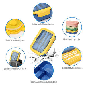 Contenedor de Alimentos Reutilizable de Doble Capa Apto para Microondas DD1938, Lonchera de 3 Compartimentos a Prueba de Fugas con Cubiertos - Product Image 6
