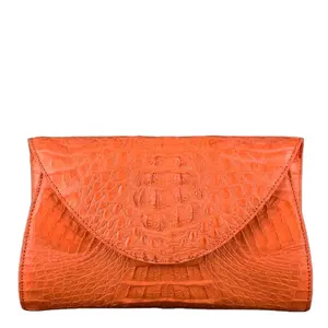 Luxury crocodile skin clutch bags women timeless handbags wholesale exotic skin bags orange lady purse custom made logo clutch