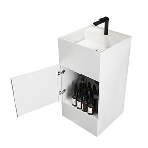 Lavabo de baño de mármol blanco, lavamanos artificial de superficie sólida para suelo, lavabo de Pedestal con casillero, oferta de Hotel <span class=keywords><strong>2022</strong></span> - Product Image 1