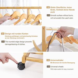 Bamboo <b>Clothes</b> <b>Rack</b> With 6 Hooks And 3 Garment Hooks Multifunction Standing Type For Living Room Clothing Organizer - Product Image 4