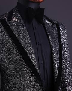 Diseño a medida hombres <span class=keywords><strong>elegantes</strong></span> <span class=keywords><strong>caballeros</strong></span> de negocios Casual Formal hombres negro Floral traje Slim Fit solapa traje boda traje proveedor - Product Image 4