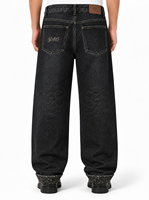 Jeans en denim noir délavé moyen style vintage pour homme, coupe ample et jambe large, résistant à la décoloration, fabrication OEM