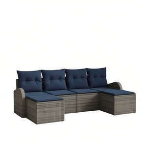 Ensemble de canapés de jardin en polyrotin synthétique gris, 6 pièces, avec coussins, meubles d'extérieur, design contemporain - Product Image 1