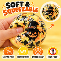 Jouet anti-stress sensoriel souple à rebond lent, fait main, pour Halloween, en forme de ballon, chauve-souris nocturne, citrouille mystérieuse et Vaseline