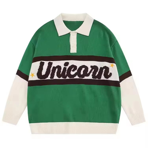 Maglione Pullover da Uomo Personalizzato con Logo, Casual, Maniche Lunghe, Collo a <span class=keywords><strong>Polo</strong></span>, Motivo a Lettere, Lavorazione <span class=keywords><strong>Jacquard</strong></span> - Product Image 1