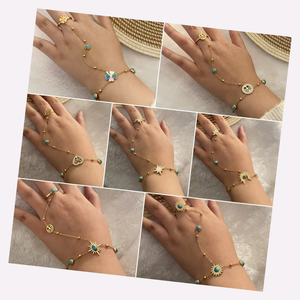 Pulsera de anillo de piedra turquesa, pulsera de Estrella del Norte de amor a la moda, cadena de mano de acero inoxidable, <span class=keywords><strong>accesorios</strong></span> de mano, pulseras de cadena de oro - Product Image 1