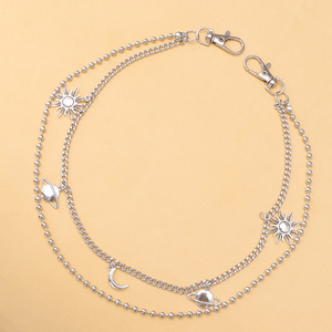สร้อยคาดเอว unisex ยี่ห้อ Yueli แบบสองชั้น ประดับจี้รูปดาว พระอาทิตย์ และพระจันทร์ ทำจากโลหะผสมสังกะสี สไตล์ฮิปฮอป เครื่องประดับแฟชั่นสำหรับใส่ทุกวัน - Product Image 3