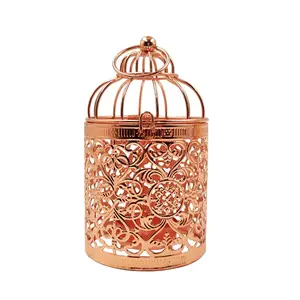 Luxo Gold Metal Vintage Birdcage lanterna vela vara titulares pendurado casa decorativa