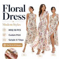 Robe en viscose à imprimé floral de qualité supérieure pour les marchés UE et US, conforme à la norme AATCC 135, rétrécissement inférieur à 3 %, pack technique personnalisé OEM ODM