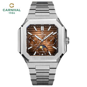 Orologio Automatico Meccanico da Uomo CARNIVAL 41mm in Acciaio Inossidabile con Fasi Lunari e Display 24 Ore e Settimana - Product Image 1