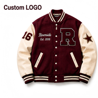 Blouson universitaire streetwear personnalisé OEM pour homme, mélange de laine, manches en cuir, poignets côtelés à rayures, patch lettre en chenille, patchwork, coupe-vent