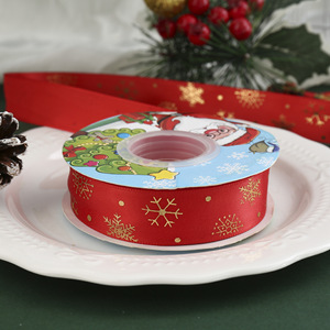 Pita Satin Natal Pita Kado Cetak Selamat Natal Pita Dekoratif Pohon Natal untuk Kerajinan DIY Liburan - Product Image 6