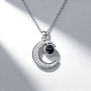 Collar Te Amo en 100 Idiomas con Proyección de Luna, Collar con Colgante para Mujer, Regalo de Joyería para el Día de San Valentín, Aniversario de Bodas - Product Image 1