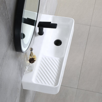 Fournisseur chinois de lavabo mural en céramique de grande taille pour salle de bain, avec plan de lavage intégré, idéal pour la buanderie