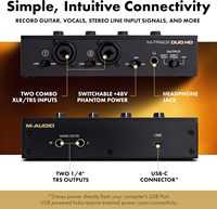 Interfaz de Audio M-AUDIO M-Track Duo HD, Grabación de 24 bits y 192 kHz, Transmisión USB-C, 2 Entradas XLR TRS, 2 Salidas TRS, Paquete de Software