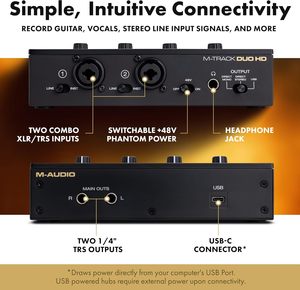 Interface <span class=keywords><strong>audio</strong></span> <span class=keywords><strong>M</strong></span>-<span class=keywords><strong>AUDIO</strong></span> <span class=keywords><strong>M</strong></span>-Track <span class=keywords><strong>Duo</strong></span> HD 24 bits 192 kHz pour l'enregistrement et le streaming, <span class=keywords><strong>USB</strong></span>-C, 2 entrées XLR TRS, 2 sorties TRS, suite logicielle - Product Image 4