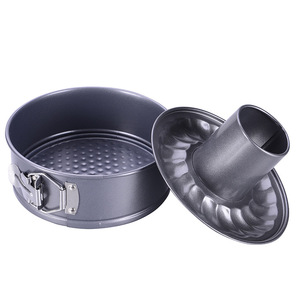 Molde para pastel, juego de tres piezas, redondo, de acero al carbono, antiadherente, con base con cierre tipo chimenea, bandeja para hornear pasteles y productos horneados - Product Image 2