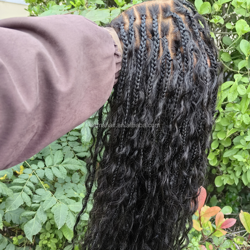 KAMA Customized Full Lace Virgin Remy Human Hair Lace Box Boho Braided Wig with Dark Brown Transparent Lace for Black Women Detail Section 4