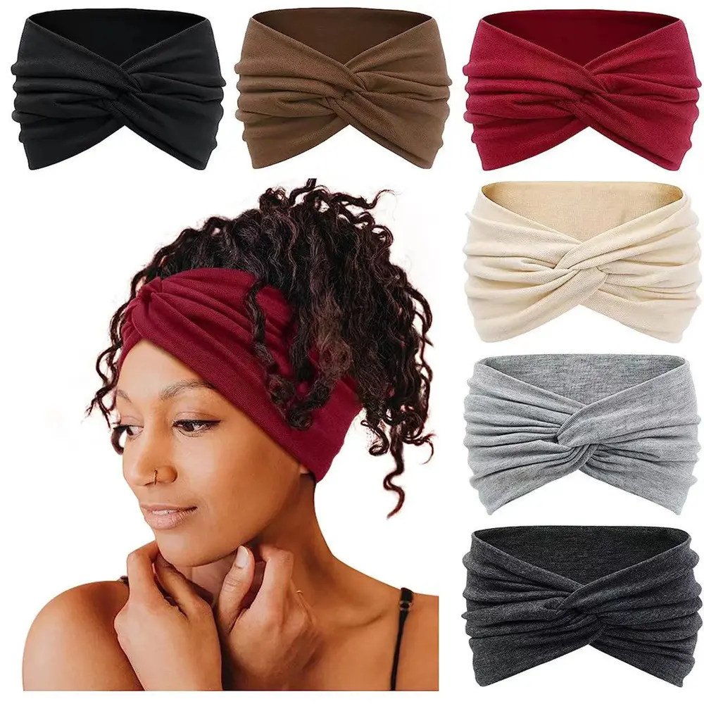 Wholesale Boho Print Sports Yoga Elastic Turban Wide Cross Twisted Cotton Knot Headband For Women