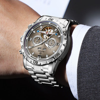 Montre analogique mécanique entièrement automatique pour homme Glen New, acier inoxydable lumineux, cadran 44 mm, fermoir caché, modèle 8993, exclusive