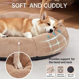 Cama Ortopédica Tipo Donut para Perros y Gatos, Base Antideslizante, Material <span class=keywords><strong>de</strong></span> Poliéster, Lavable a Máquina, Funda Extraíble, Felpa Corta - Product Image 4