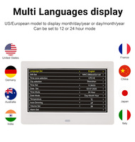 Horloge numérique WiFi avec affichage météo, variation d'intensité lumineuse automatique, lecture vidéo, 5 alarmes, télécommande, écran acrylique 10 pouces