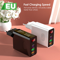 Chargeur intelligent multi-ports 45W avec affichage numérique, 2USB+2PD, adaptateur de charge pour téléphone US EU UK