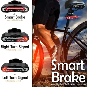 USB Rechargeable Bike Tail Light Bicycle Cycle Lights With Horn Smart Brake Vibration Alarm Mountain Bike Warning Taillights