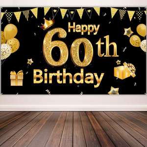 Servilletas de platos de papel desechables, color negro y dorado, vasos, mantel, tenedores, cuchillos y cucharas, suministros para fiesta de cumpleaños de 60 años - Product Image 4