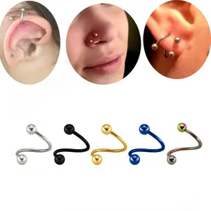 Paslanmaz çelik Punk takı S şekilli kulak kıkırdak Helix kaş yüzük Piercing takı Spiral Twisted dudak burun halkaları