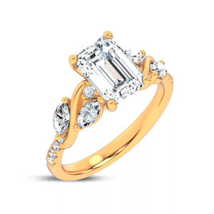 แหวนเพชรทรงเอเมอรัลด์ แหวนหมั้น ทองคำแท้ 10K 14K 18K ดีไซน์ลายเถาวัลย์ 1-5 กะรัต สั่งทำได้ คุณภาพ VVS1 สี D-F พร้อมใบรับรอง IGI - Product Image 2