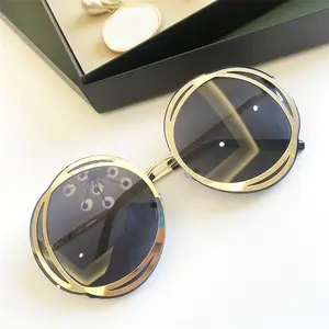 2023 New Fashion Luxusmarke Alloy Runde Sonnenbrille für Frauen Chic Circle Gradient Sonnenbrille Female Shades Ins Hot