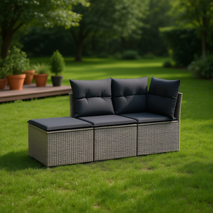 Ensemble de canapé de jardin en rotin PE 3 places avec pieds réglables, mobilier d'extérieur au design standard, assise confortable - Product Image 2