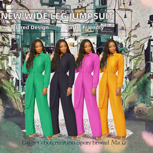 Nouveautés 2024 - Vente Flash : Combinaison Femme en Satin Uni Décontractée à Jambes Larges, Manches Longues, Ceinture, Tenue d'Automne Élégante, Coupe Classique - Product Image 2